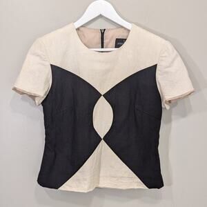 Vintage John Roberts Petite Linen Top ColorBlock Retro Office - Size 10P